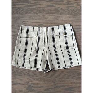 Tory Burch Shorts Edna Silk Linen Blend Casual Striped in Beige & Black Size 12